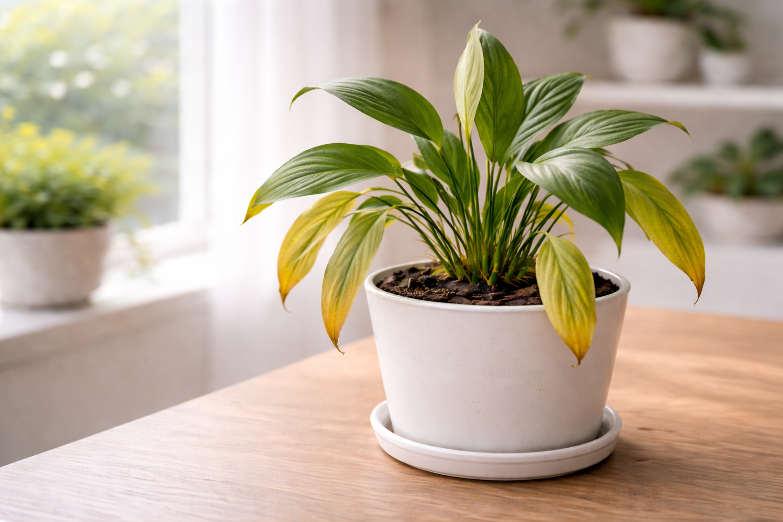 How to Revive a Stressed Indoor Plant - Recovering peace lily in bright light