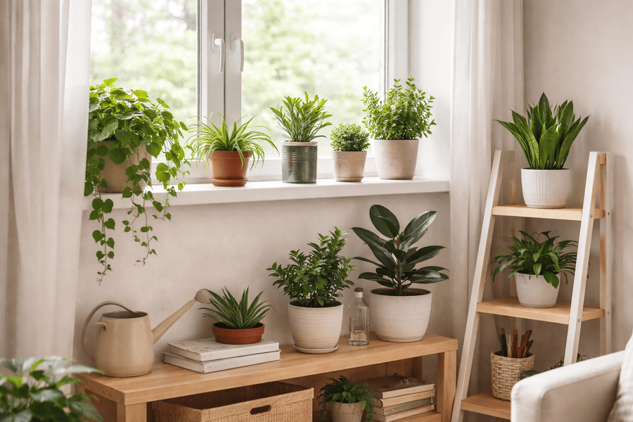 Small Space Gardening on a Budget - Small space garden starter setup with a few simple containers on a sunny windowsill